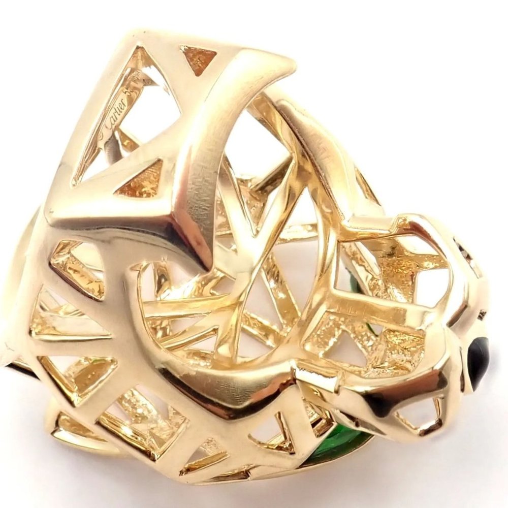 Authentic! Cartier Panther Panthere 18k Yellow Gold Tsavorite Onyx Large Ring - Picture 12 of 12